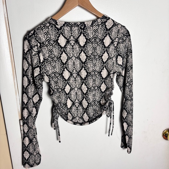 Snake Print Long Sleeve blouse with adjustable side ties cool tones - Picture 3 of 7